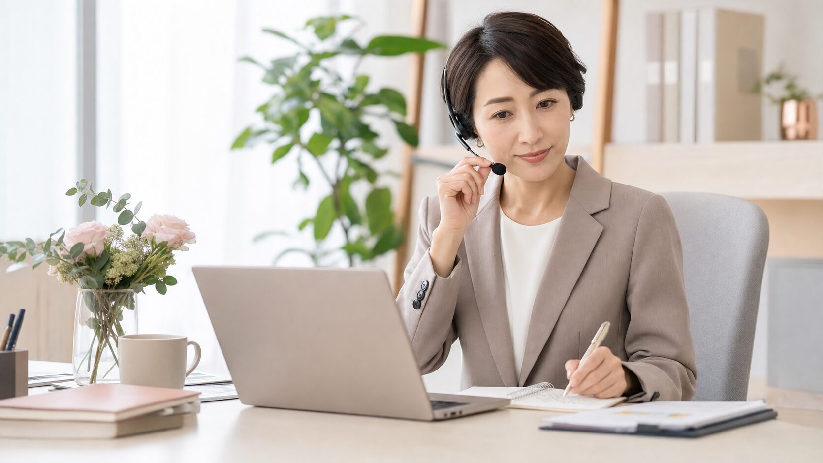 企業イメージを大切にしながら丁寧に会話する女性スタッフ